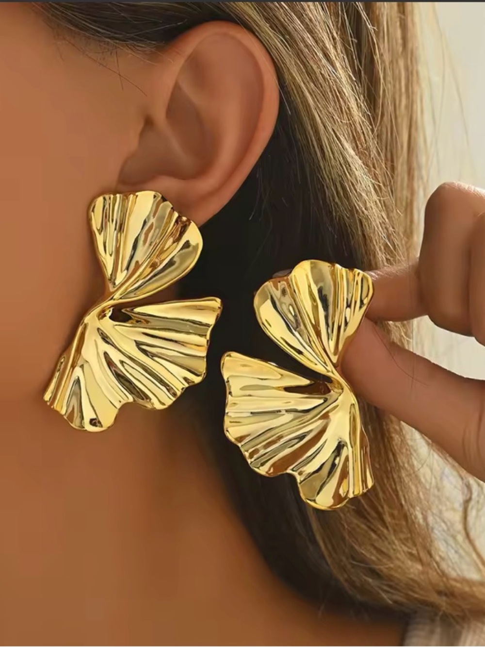 Gold Statement Ginkgo Leaf Earrings - Women Jewelry